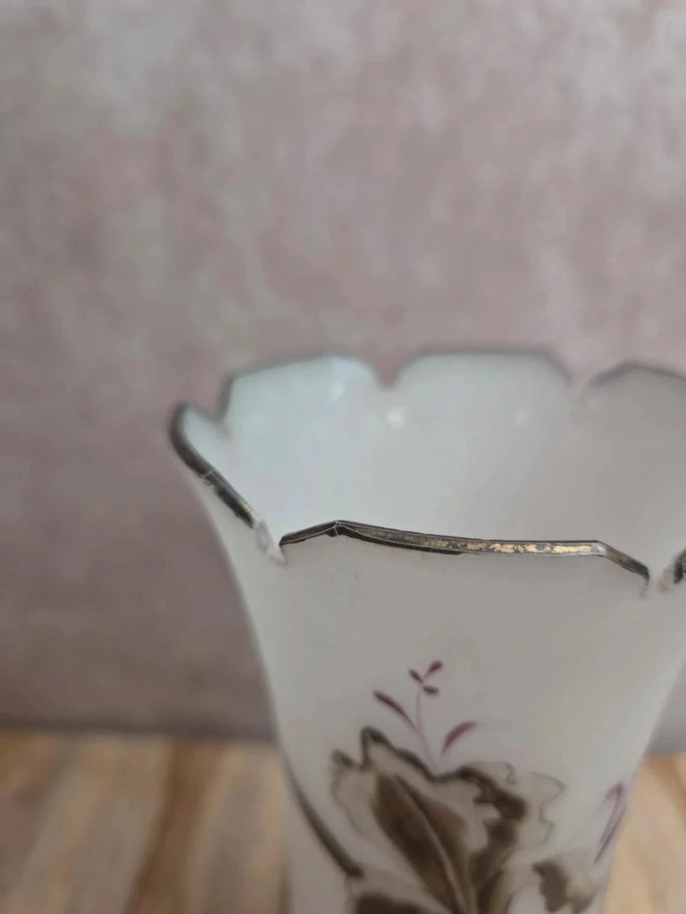 Antique Art Nouveau frosted enamel glass vase - iris decor – photo 7